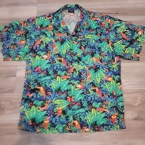 Vintage 90s‎ Toucan Dance Hawaiian Button Shirt Adult Meduim Multi Color